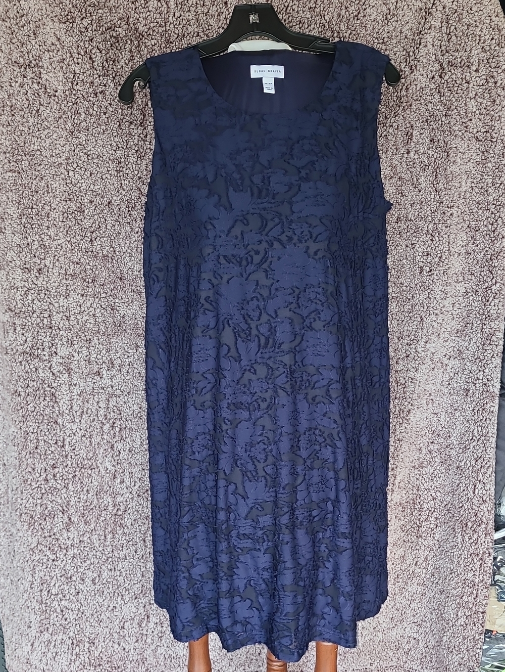 Susan Graver Navy Sleeveless Floral-Jacquard Shift Dress